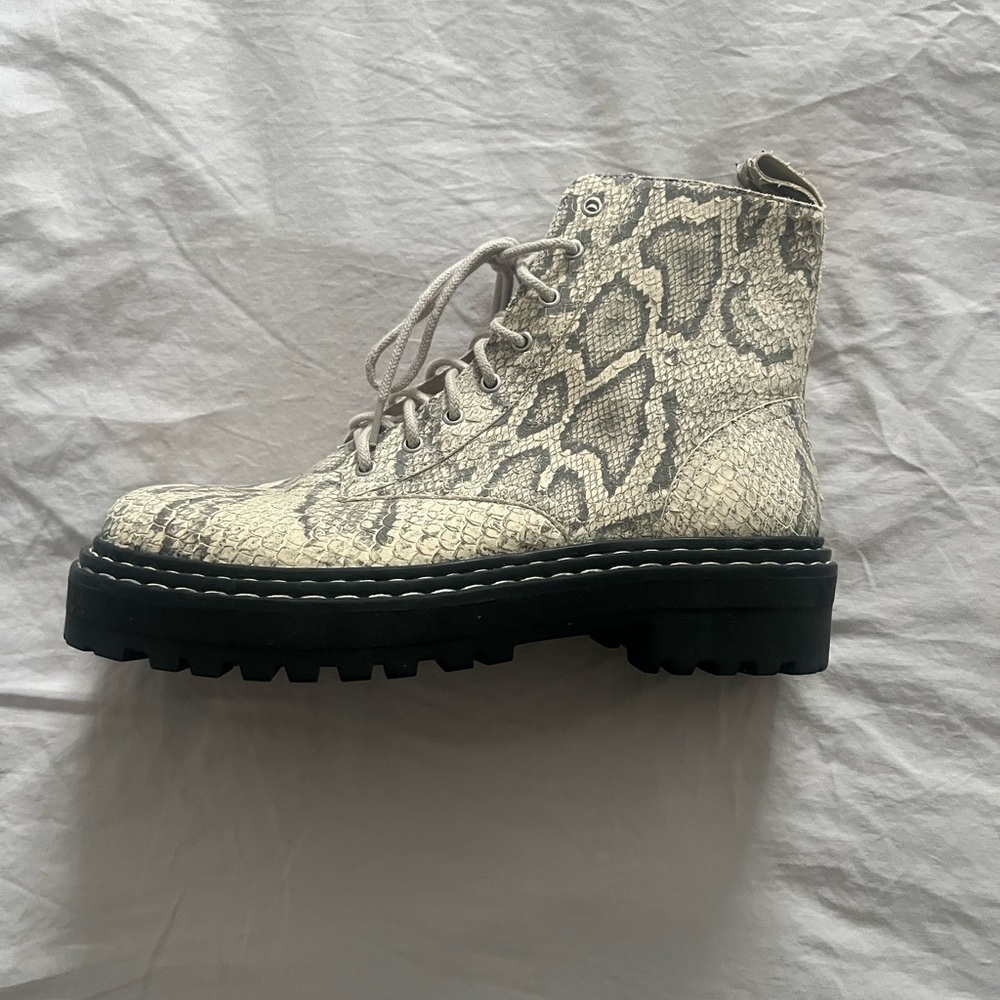 Black Suede Studio X Caroline Stanbury Python Embossed Combat Boots